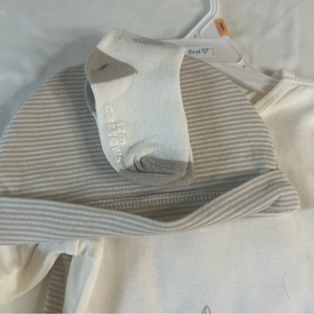Carter's‎ White and Gray Elephant Pajama Set with Hat and Socks